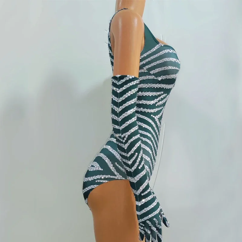 여성 섹시한 고고 댄스 의상 스트라이프 라인 석 바디 슈트 Golves 재즈 댄스 복장 바 나이트 클럽 Ds Dj Rave Wear XS7432