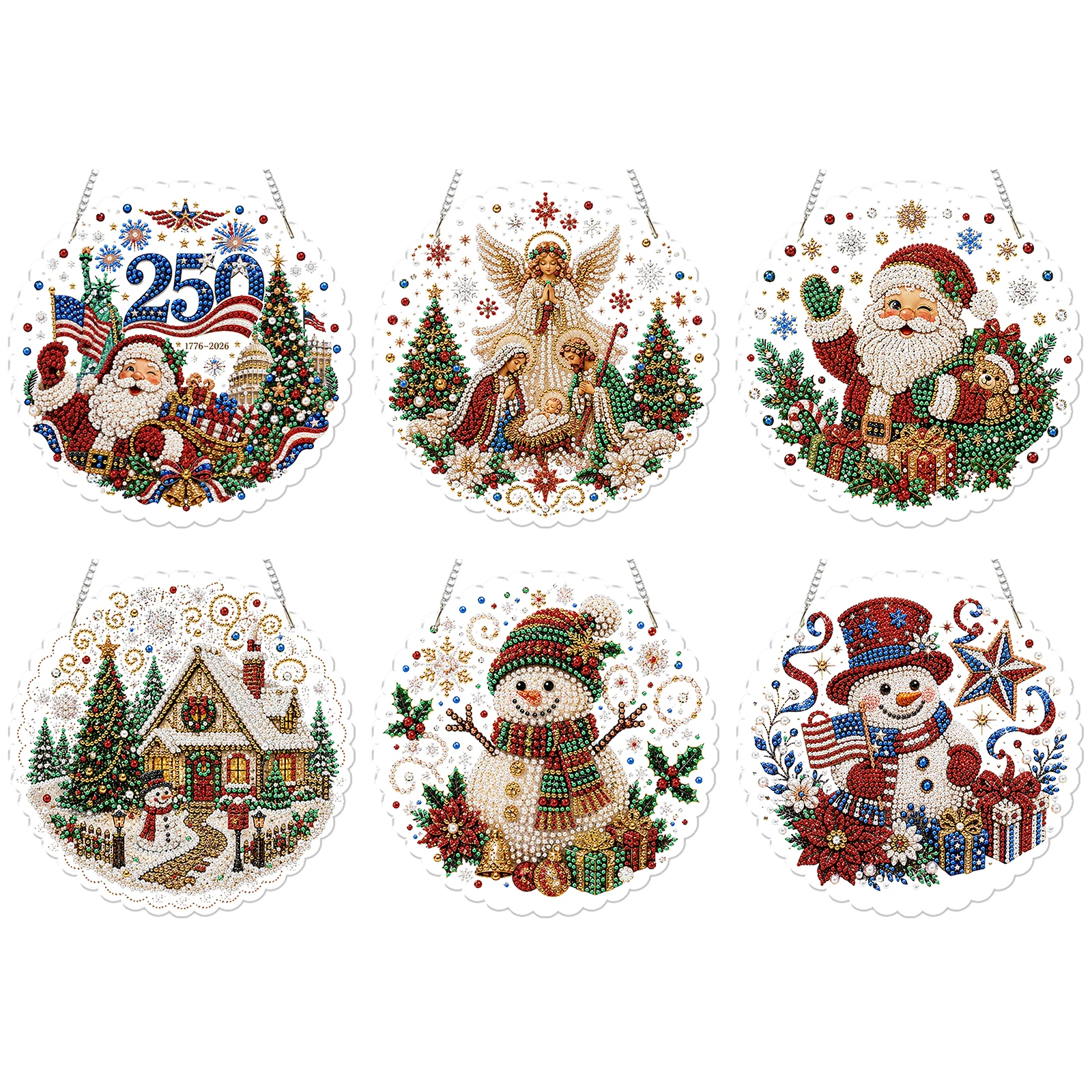 Acrylic Diamond Dot Painting DIY Kit Double Sided Rhinestone Gem Pendant Hanging Art Ornament Decoration