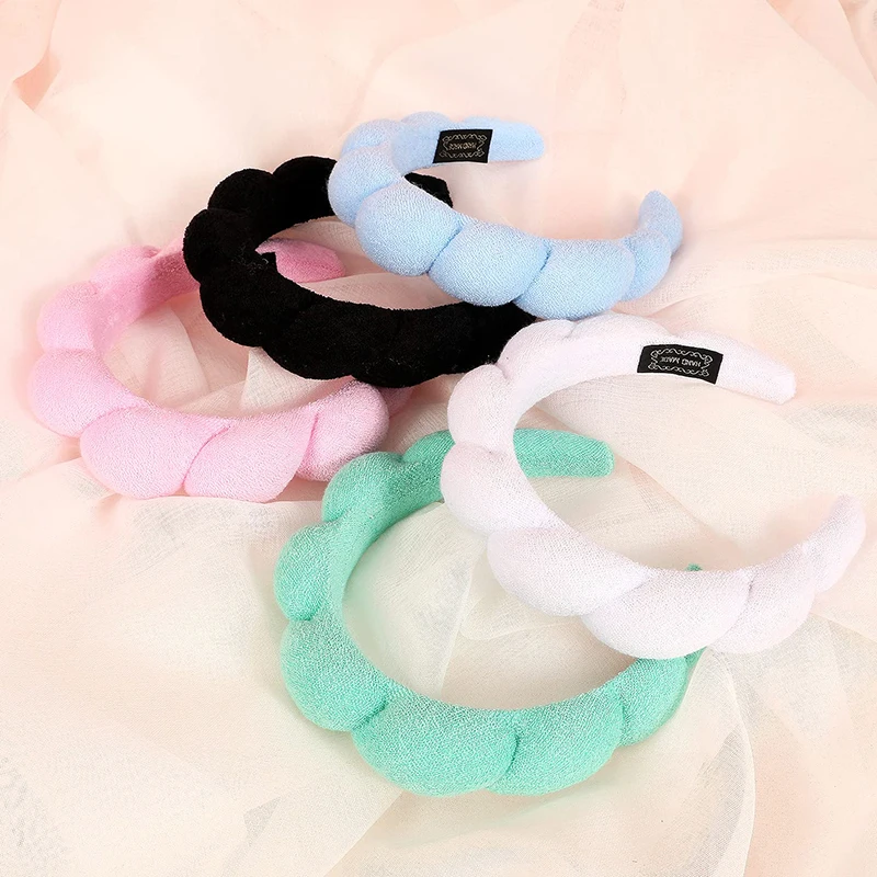 Fashion Headwear Gift for Women Girls Sponge Headband Puffy Hair Band Makeup Bubble Retro Washing Face Hair Hoop Accessories Spa