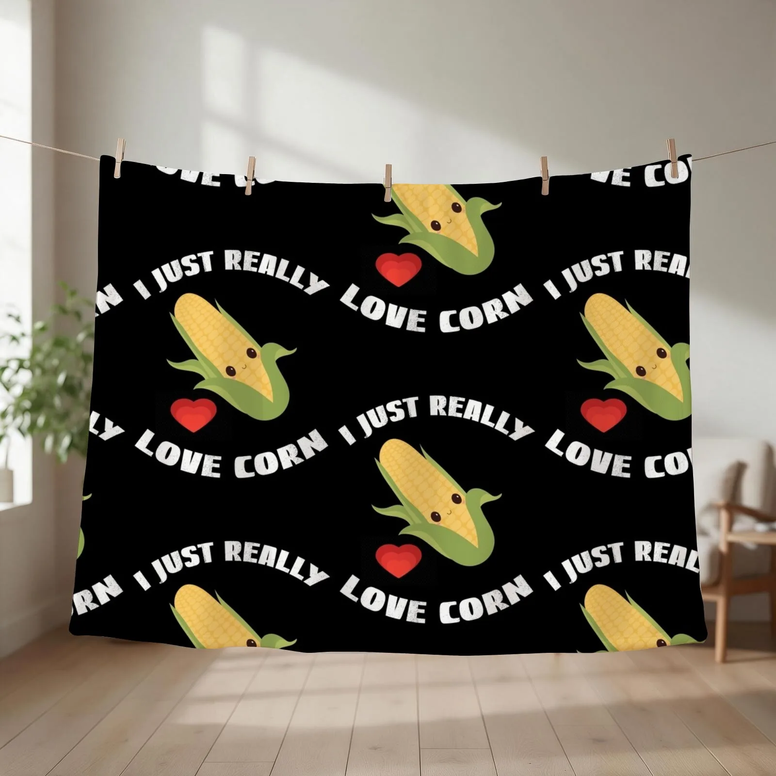 Corn On The Cob, I Just Really Love Corn Throw Blanket couch cozy soft plush fuzzy picnic outdoor blanket