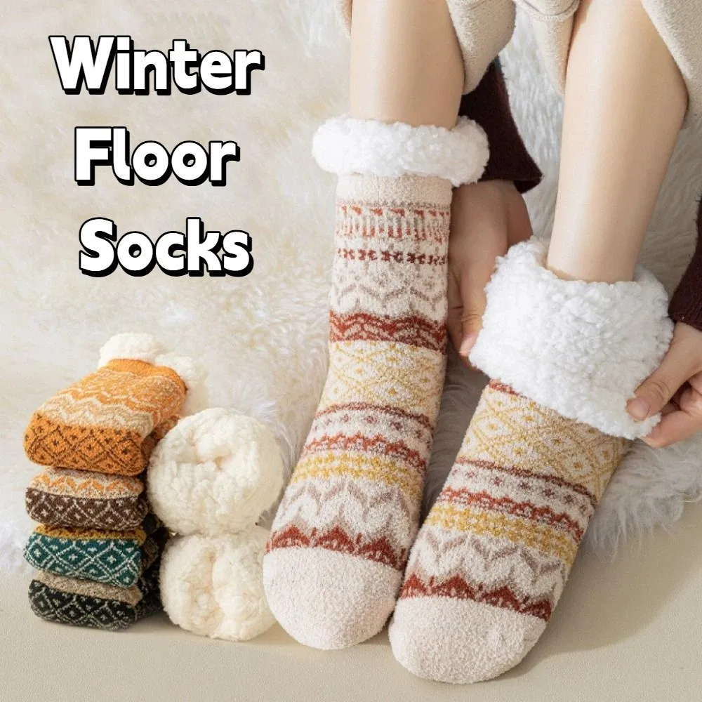 

Floor Socks Patchwork Fleece Socks Women Mid Tube Anti Slip Thicken Velvet Socks Hosiery Plush Sleeping Socks Women Men