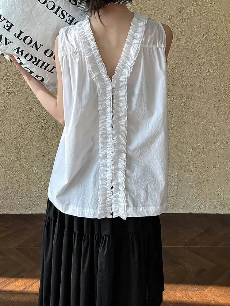 Ruffles Side Women Both Wear Big Size Tank Tops New V-collar Sleeveless Personality Fashion Spring Autumn 2026 1DJZDH3