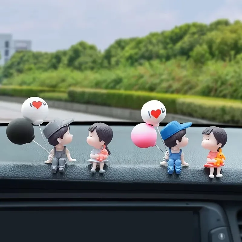 1/2Pcs Cute Cartoon Couples Action Figure Car Decoration Balloon Ornament Auto Interior Dashboard Accessories For Girl Gift