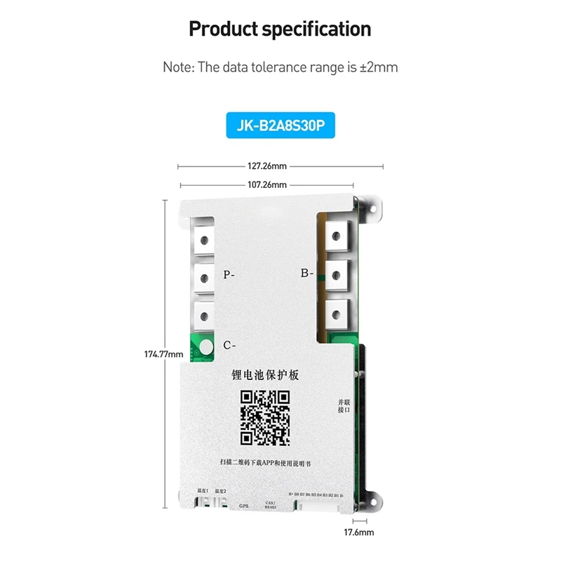 JK-B1A8S10P+4.3 Display Lifepo4 Li-Ion Lto Battery 200A Active Balancer Smart BMS 4S-8S 12V/24V Active Balance Current