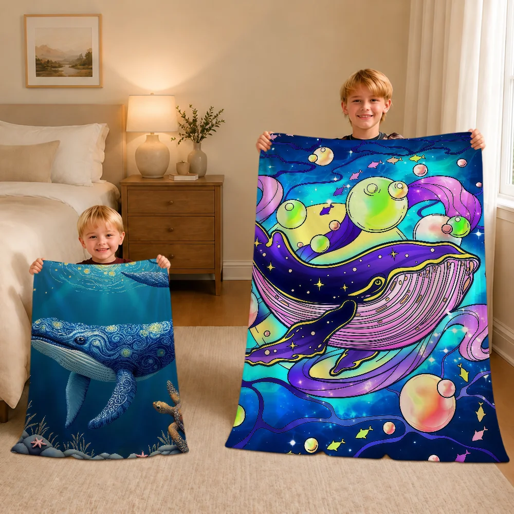 Dreamlike Deep Sea Whales Sky Lighthouse Warm Soft Plush Blanket For Sofa Living Room Nap Home Bedroom Gift Flannel Pet Hogar
