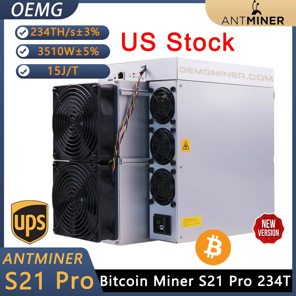 No Tariffs USA Stock New Antminer BTC Miner Antminer S21 Pro 234Th/s 3510W Asic Bitcoin Miner S21 Pro 234T BTC Mining Machine