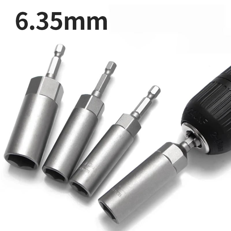 8mm-19mm Impact Socket Adapter 90mm Length Deepen Power Nut Driver Drill Bit Set for Power Tools 6.35Mm Hex Shank Quick Adapter