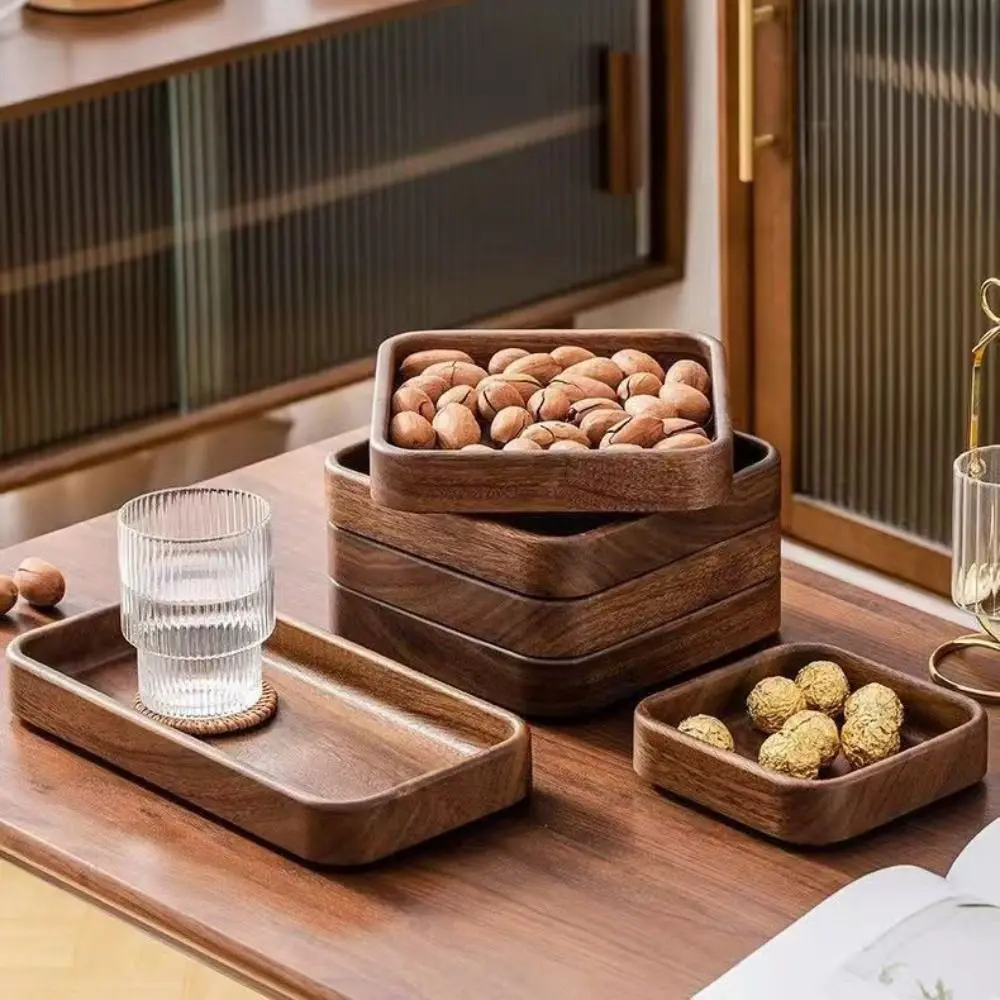 Dessert Platter Japanese Style Wooden Fruit Tray Natural Round/Square Tea Serving Plate Durable Snack Tray Restaurant