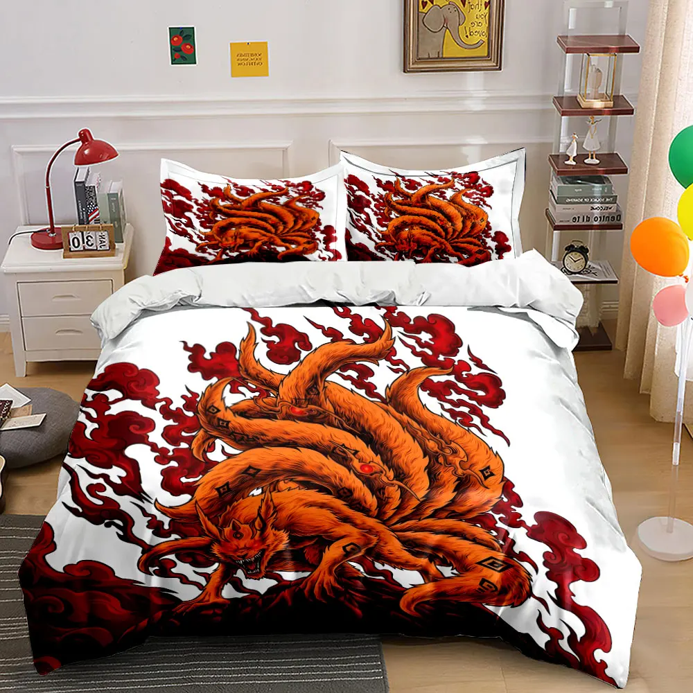 Nine-tailed fox with fiery background Bedding Set for Kids Luxury Gift 3pcs Digital Print Comforter Set Soft Comfortable