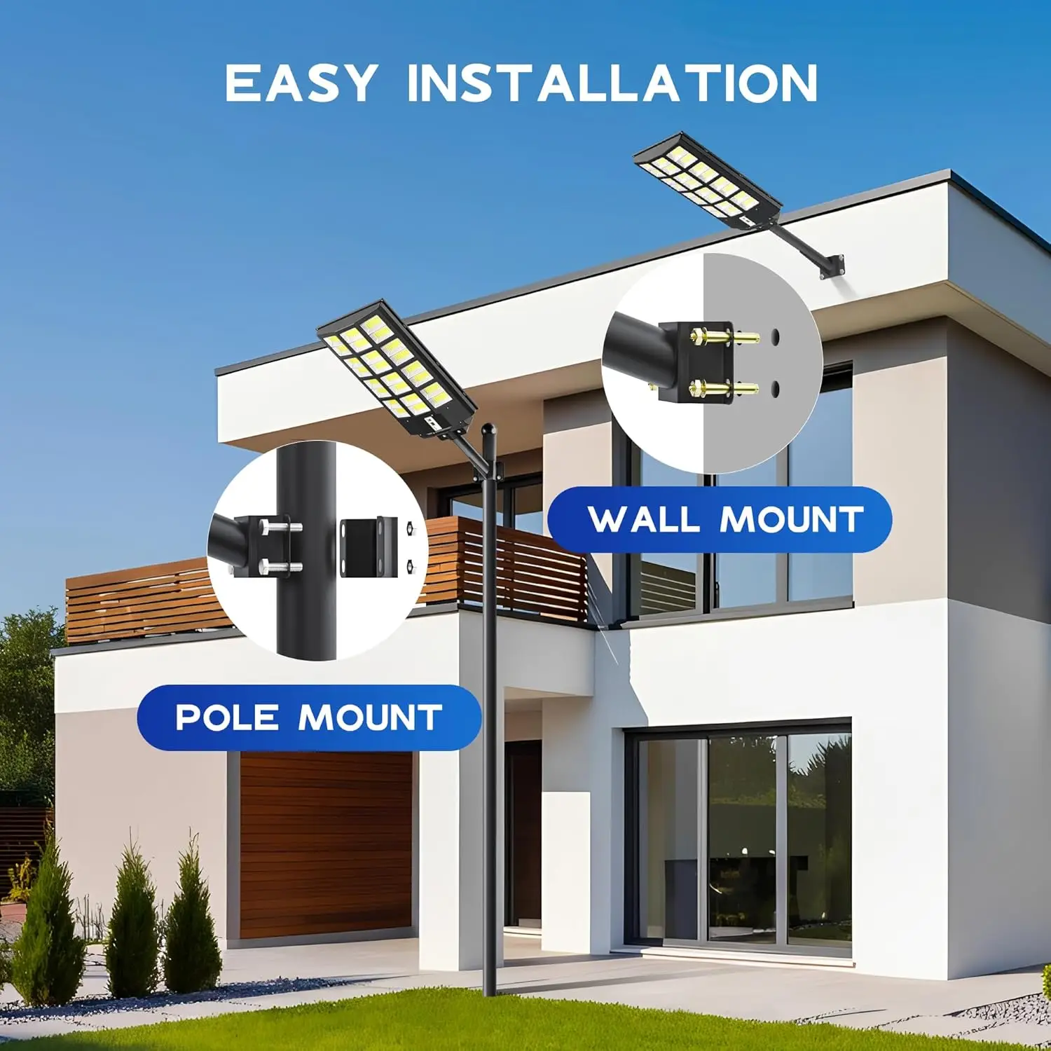 8000W Solar Street Light with Motion Sensor, IP66 Waterproof Outdoor Security Lighting for Parking Yard Driveway
