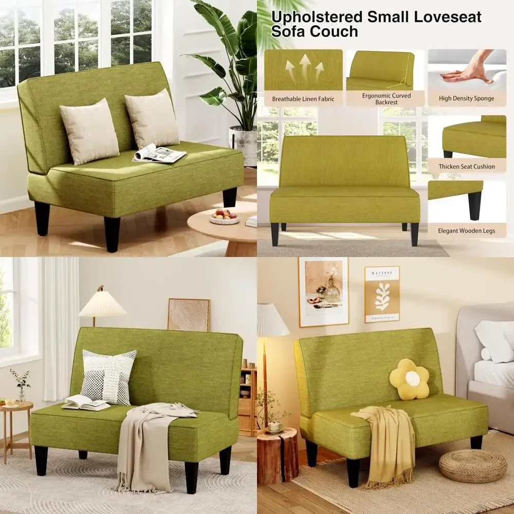 

Компактный 2-местный мягкий двухместный диван-кровать с деревянными ножками для небольших помещений — идеально подходит для спальни или гостиной зеленого цвета.