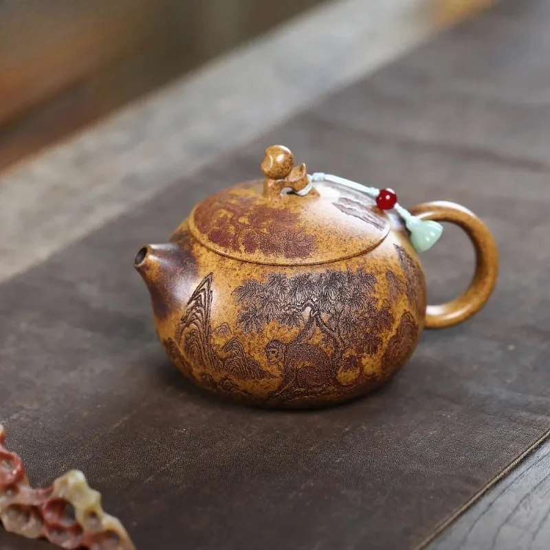 

Чайники Yixing из фиолетовой глины, 330 мл, ручная работа, умный горшок Monkey Xishi, необработанная руда, фарфоровый чайник с грязью, ситечко, чайный сервиз Zisha