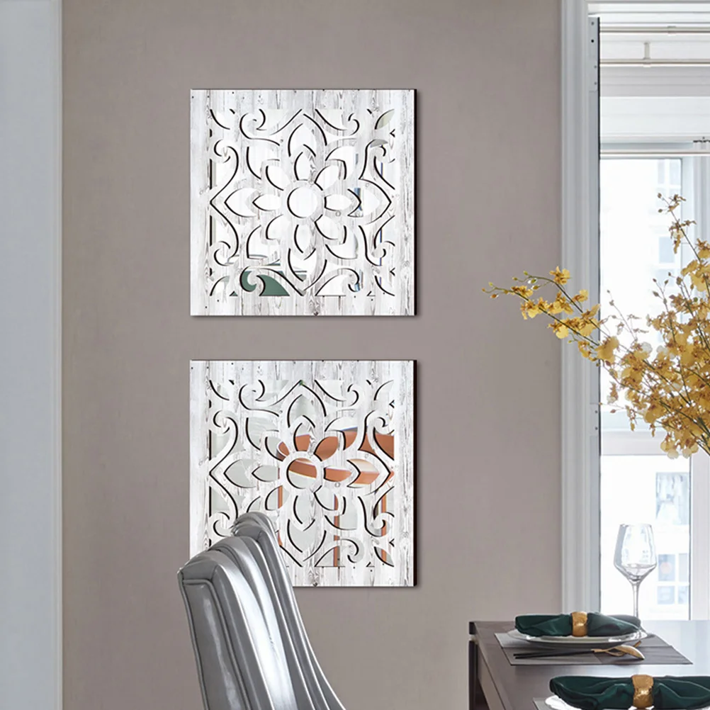 

2Pcs Square Mirror White Pane Decorative Wall Mirror Decorative Acrylic Wood Frame Bedroom Living Room Wall Stickers