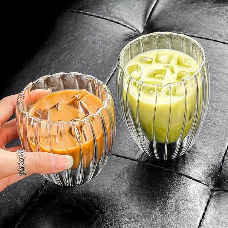 1/2/4 قطعة كوب قهوة مخطط مزدوج الجدار كوب زجاجي شفاف كوب عازل حراري لشاي الكابتشينو اسبريسو المشروبات الساخنة النبيذ