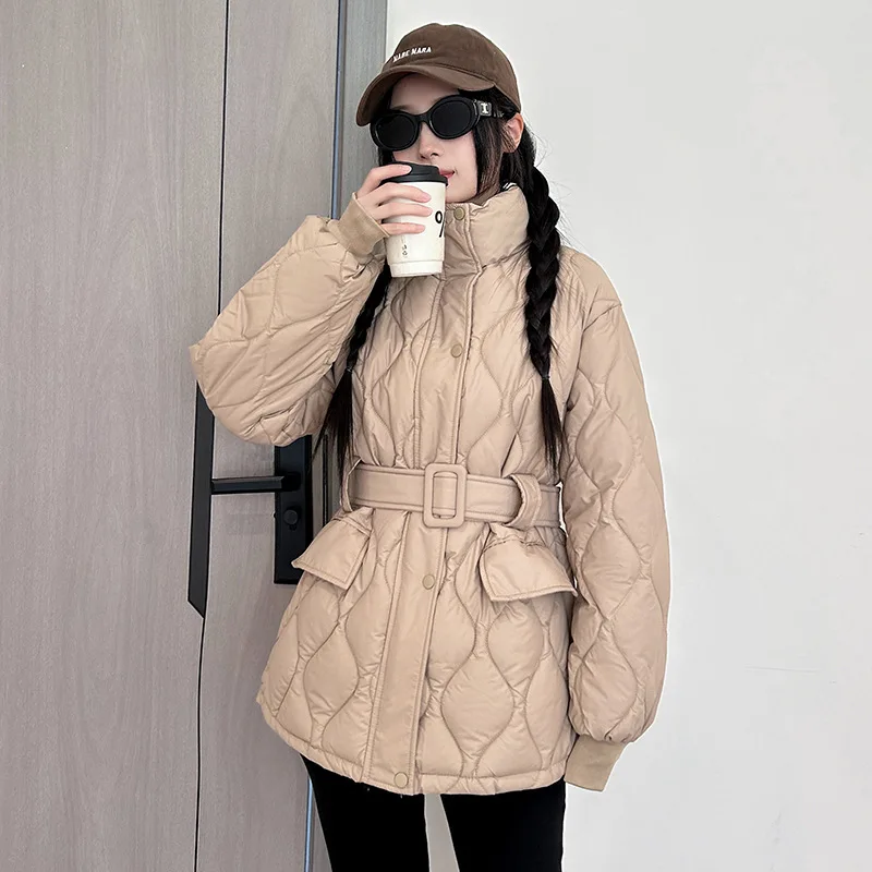 Parkas Women Short Coats Stand Collar Tight Waist Jackets Thick Warm Y2k Streetwear Elegant Jacket Work Coat Autumn Winter 2025