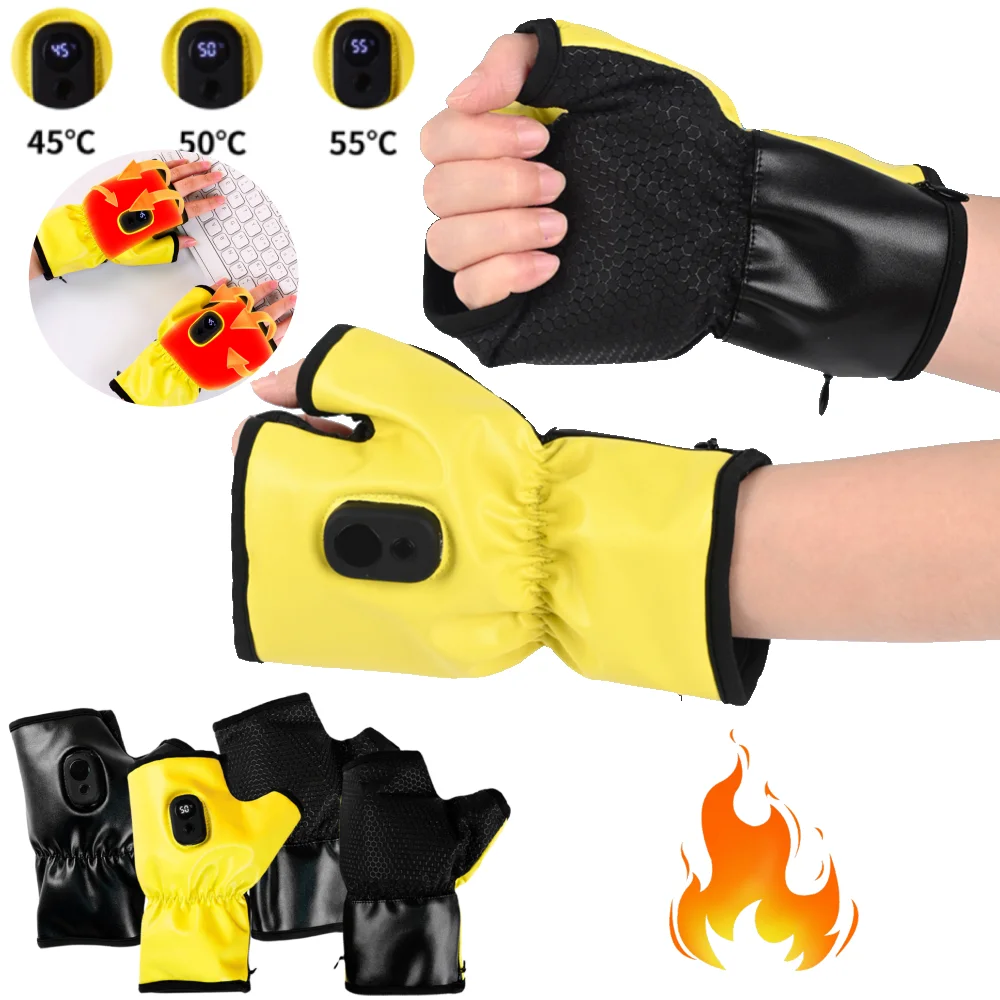 Electric Heated Gloves Fingerless Hand Warmer Thermal Winter Warm Electric Heating Gloves Rechargeable for Sports Skiing Gloves