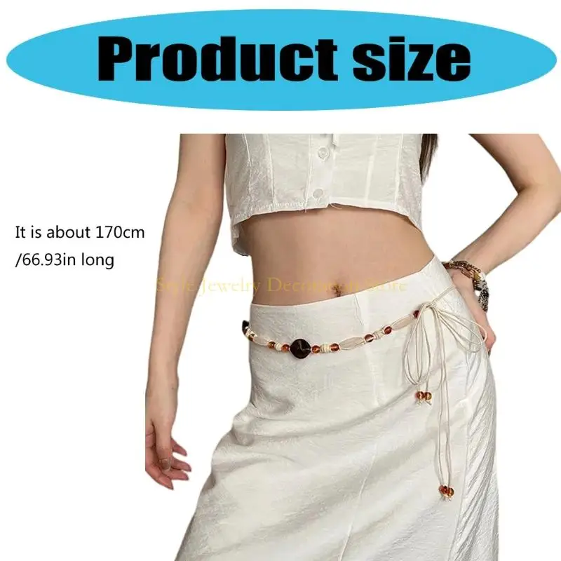 D46Eハンドメイドワックスロープウエストバンドボヘミアンの衣装を一致させるためのビーズの詳細