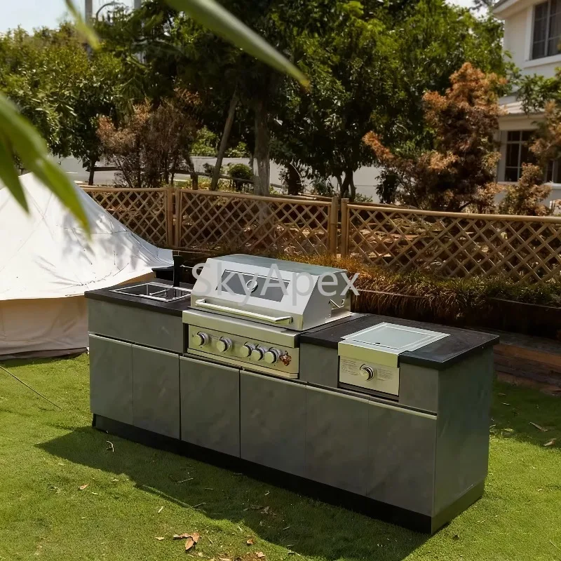 Built-in Modern Stainless Steel Gas Grill 4 Burners Flame Safety Device for Outdoor Kitchen Villa Patio Barbecue Station Outdoor