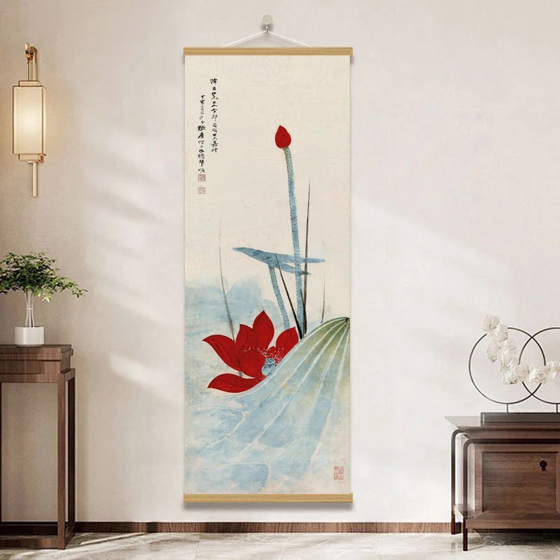 Chinese modern classic red lotus painting decoration painting, elegant home decoration