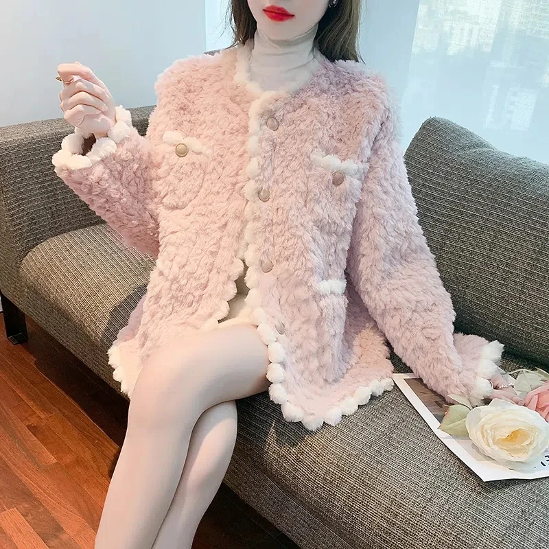 Sweet Rabbit Fur Plush Coat Women's 2022 Winter New Thickened Fashion Temperament Trend Female Jacket