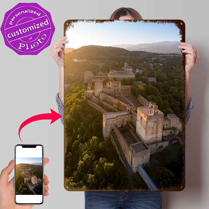 Aerial View of Alhambra Luxury Decoration Home Decor Items Granada Bedroom Decorations for Living Room Metal Wall Art Tin Sign