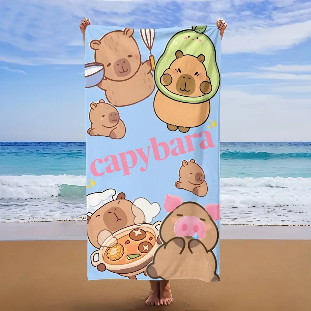 Cute Capybara Microfiber Beach Towel, Pink Bubble Tea Animal Print Bath Towel, Quick Dry Sand Free Large Travel Towel for Girls