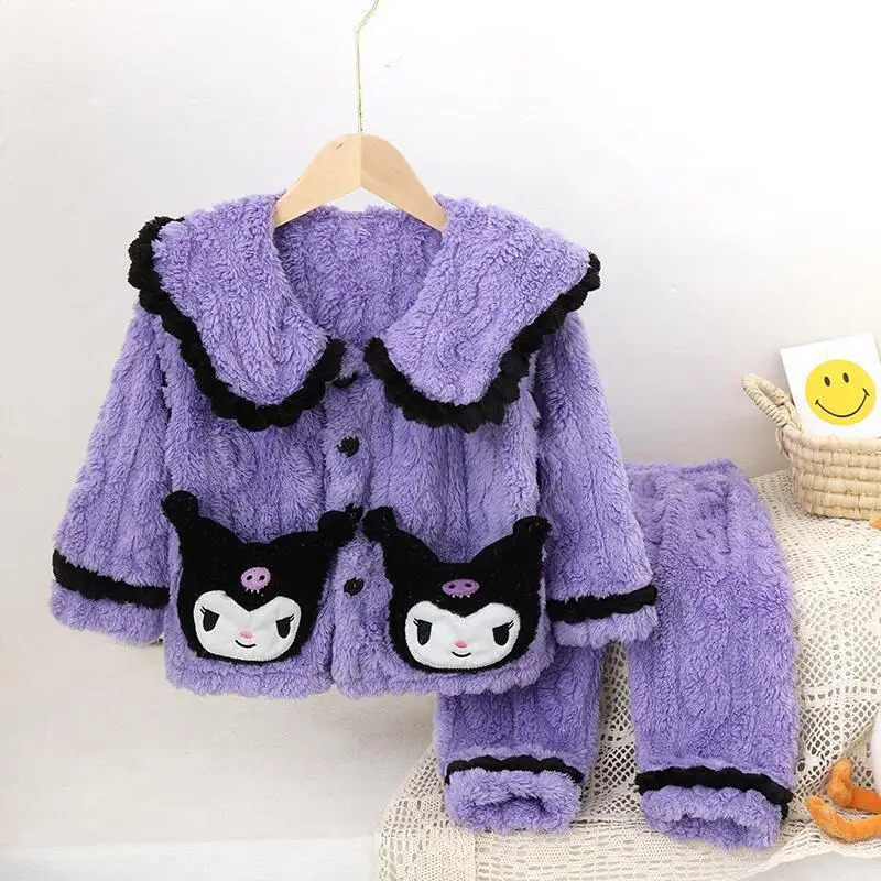 

Anime Sanrioed Kuromi Autumn/Winter Pajama Set For Children'S Home Wear Kawaii Pajamascute Warm Thickened Kids Birthday Gift