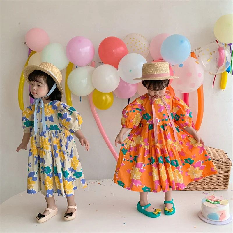 

Girl Dress Kids Party Birthday Evening Gown Cotton 2024 Orange Spring Autumn Sport Teenagers Outwear Flower Girl Dress Children