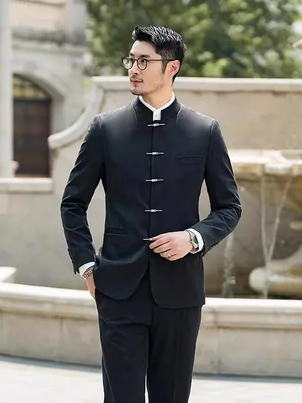 Neue Chinesische Sle Hochzeit Anzug männer Set Junge Brautom Formelle Kleidung Zhongan Mantel Stehkragen Jugend Casual Western Anzug t...