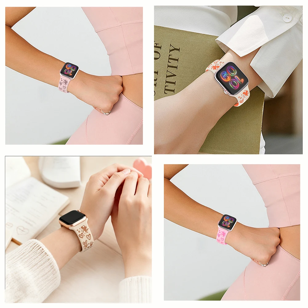 Soft watch band for Apple Watch 40/41/42/44/45/46/49mm,Women's Heart Angel Comfortable Silicone Strap, for Series 11 10 987 654 - view 6
