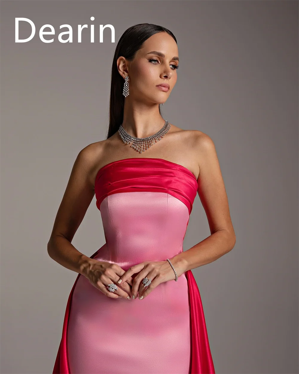 Customized Prom Dress Dearin Strapless Column Floor Length Skirts Sleeveless Bespoke Occasion Dresses Evening Formal Gown Saudi image 3