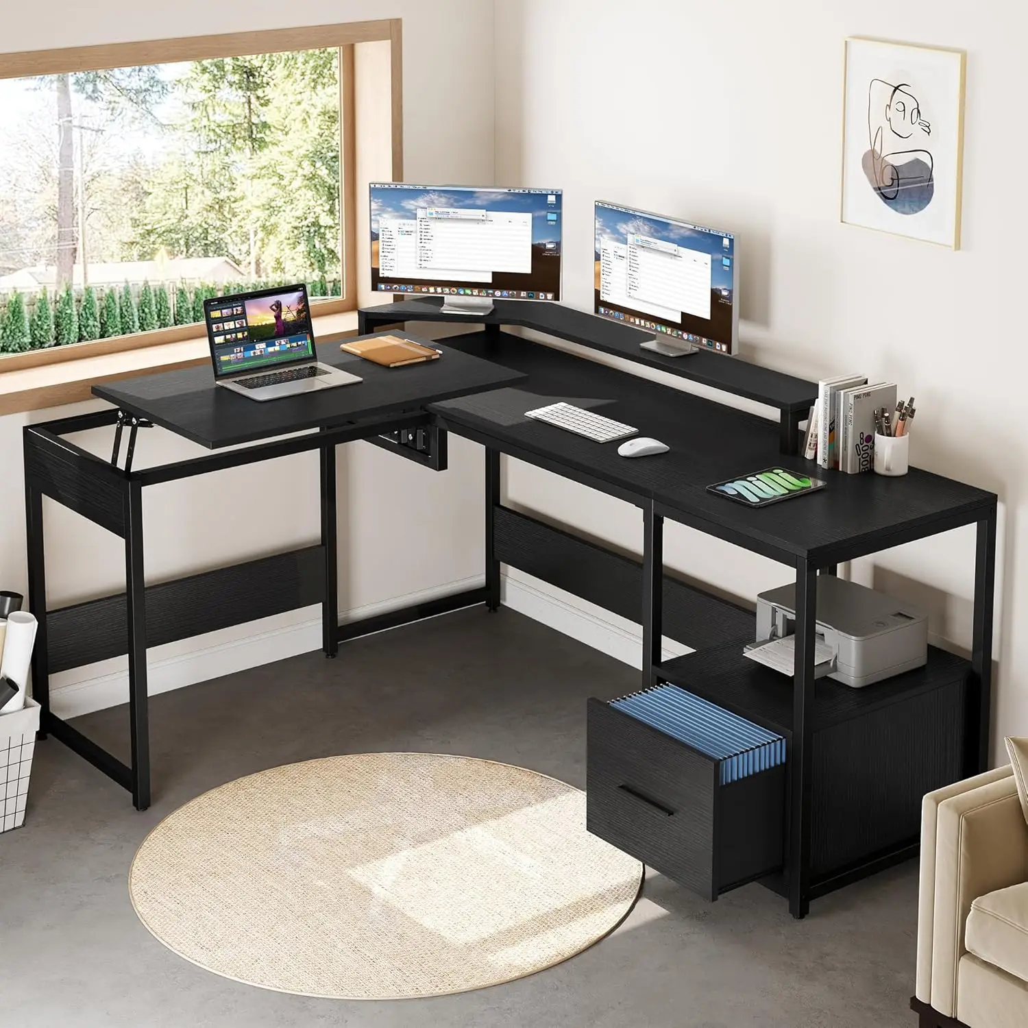 Dwvo L Shaped Desk With Lift Top, 65