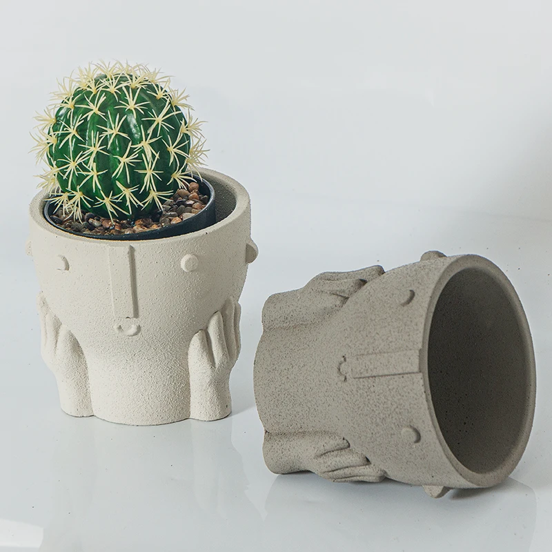 Abstract Figure Face Support Cement Flower Pot Succulent Plant Potted Art Figure Vase Interior Decoration Countertop Flower Pot