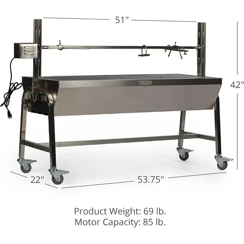 TITAN GREAT OUTDOORS 13W Stainless Steel Rotisserie Grill, 4 RPM Rotation Speed, Rated 88 LB Outdoor Cooking Spit Roaster