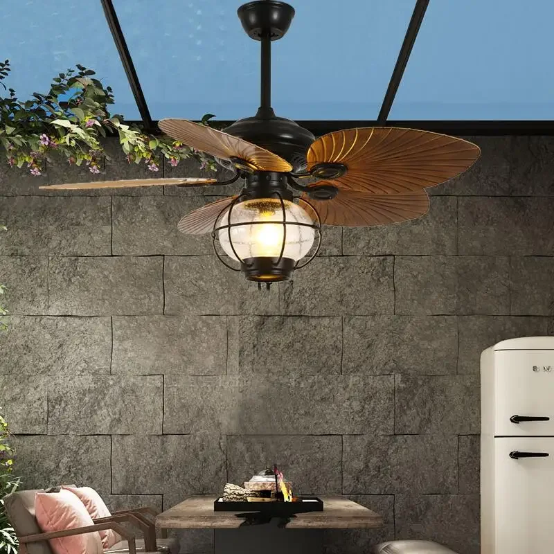 

American Retro Fan Light DC Remote Control Dining Living Room Bedroom Ceiling Light 42 52 Inch Led Ceiling Fan Light Ventilatori