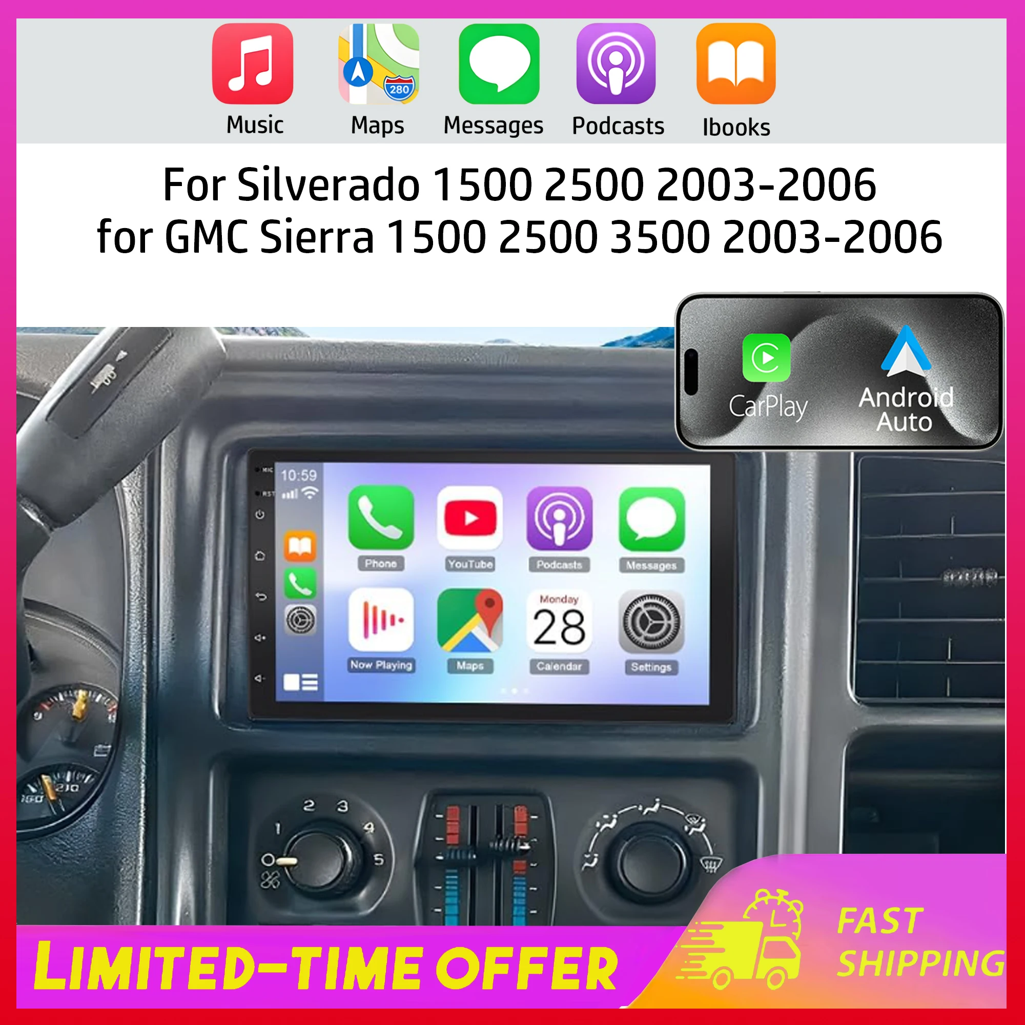Car Stereo Radio Navigation Player for Silverado 1500 2500 2003-2006 for GMC Sierra 1500 2500 3500 2003-2006 Android 15 7Inch