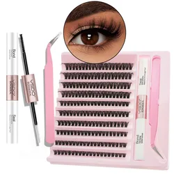 Hot 10 Rows Individual Lashes Extension Kit C Curl Lash Cluster DIY Grafting False Eyelashes Set Lash Glue Tweezers Makeup Tool