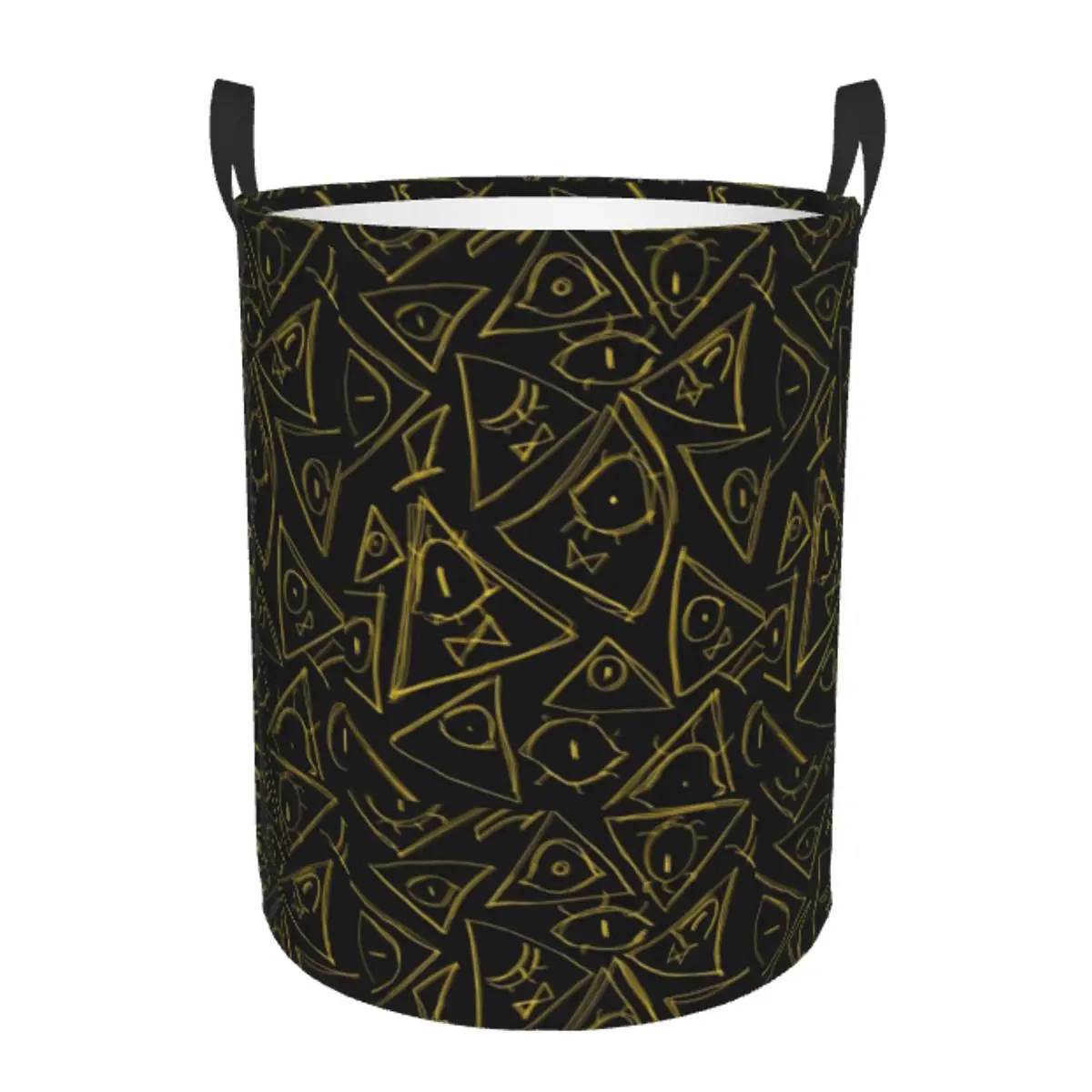 Round Single-Layer Dirty Clothes Basket Gravity Falls Space-Saving Laundry Hamper with Sturdy Handles for Easy Carrying