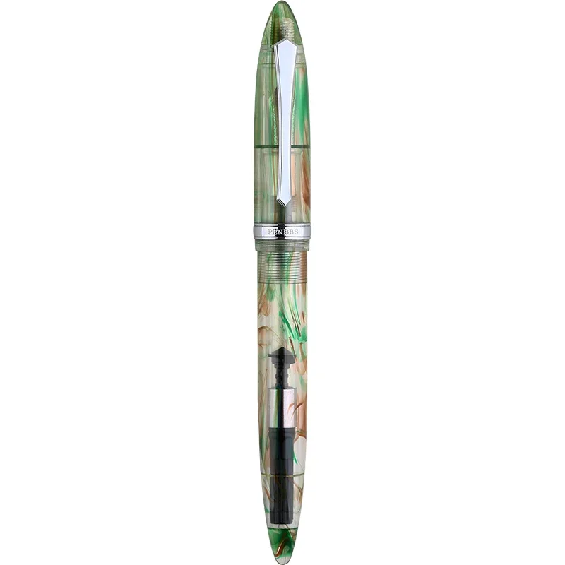 PENBBS 480 Acrylic Resin Fountain Pen F M 0.5 0.7MM Nib,transparent Pattern Writing Pen & Large Converter Office Writing Smooth