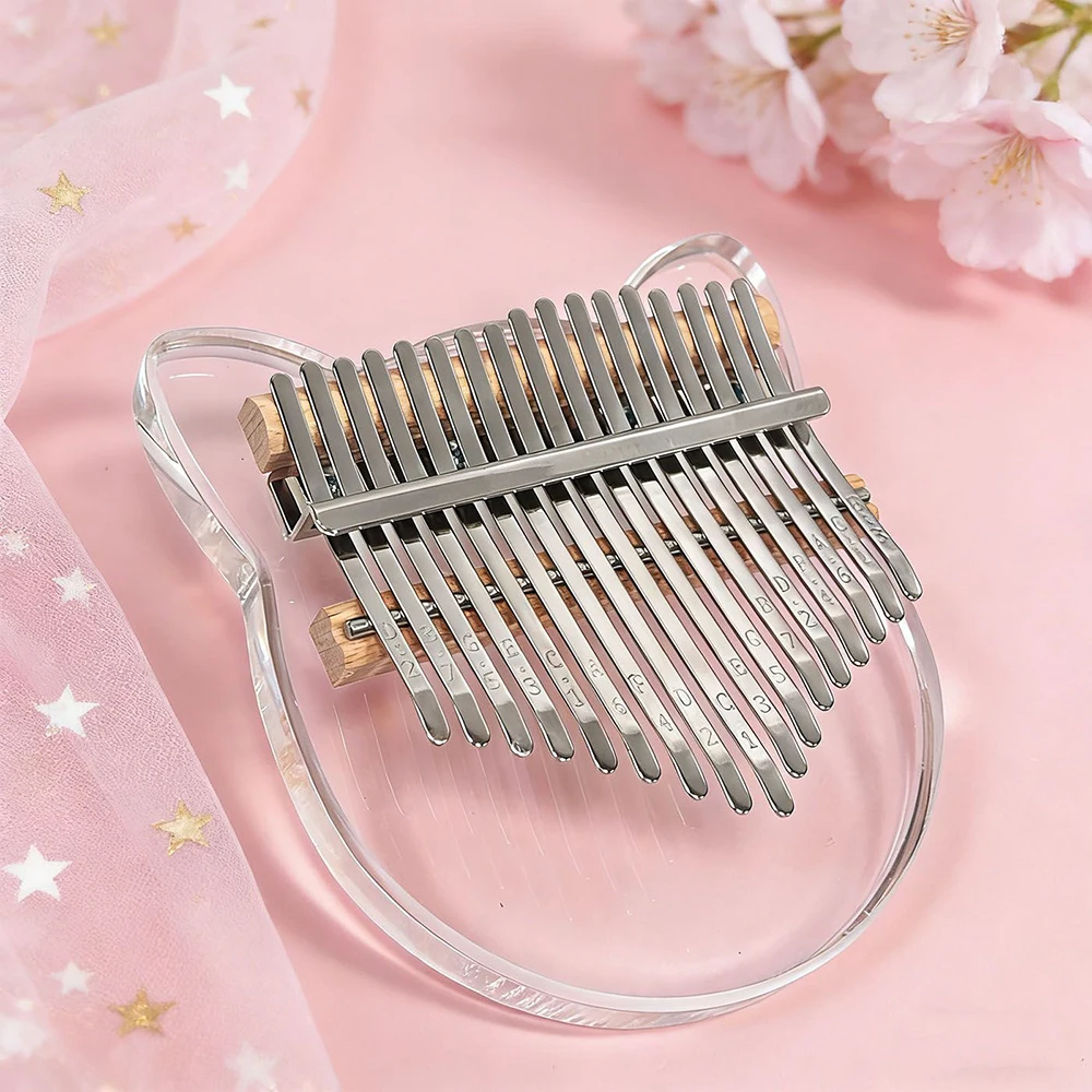 17 Keys Transparent Kalimba Acrylic Cat Ear Shape Thumb Piano Portable Finger Piano for Gift