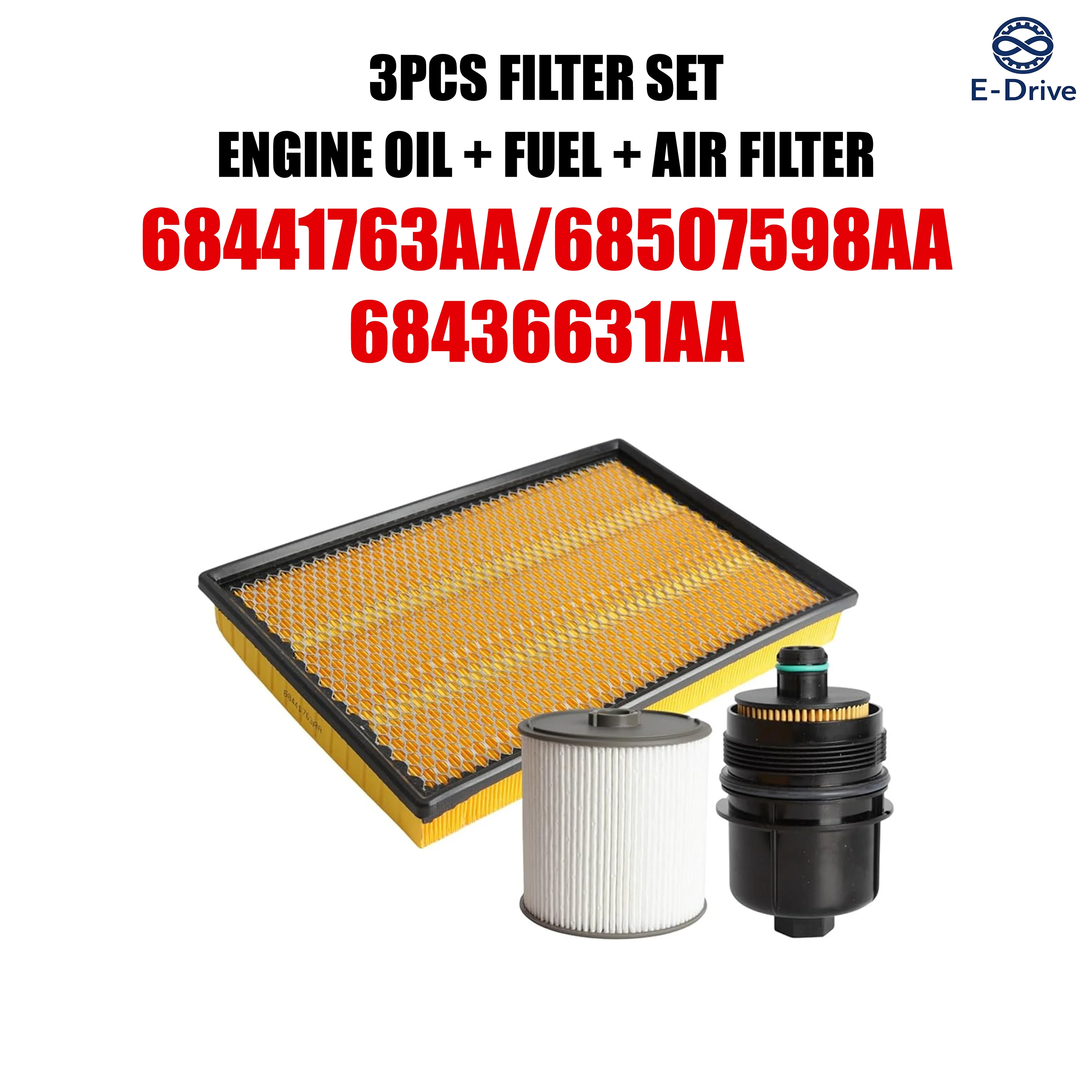 3PCS Engine Oil Fuel Air Filter Set 68441763AA 68507598AA 68436631AA Replacement for Ram 1500 3.0L Diesel 2020-2023