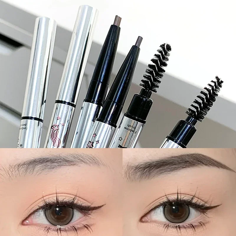 Lasting Rotatable Black Brown Eyebrow Pencil Waterproof No Blooming Triangle Smooth Matte Double Head Eyebrow Tattoo Pen Makeup