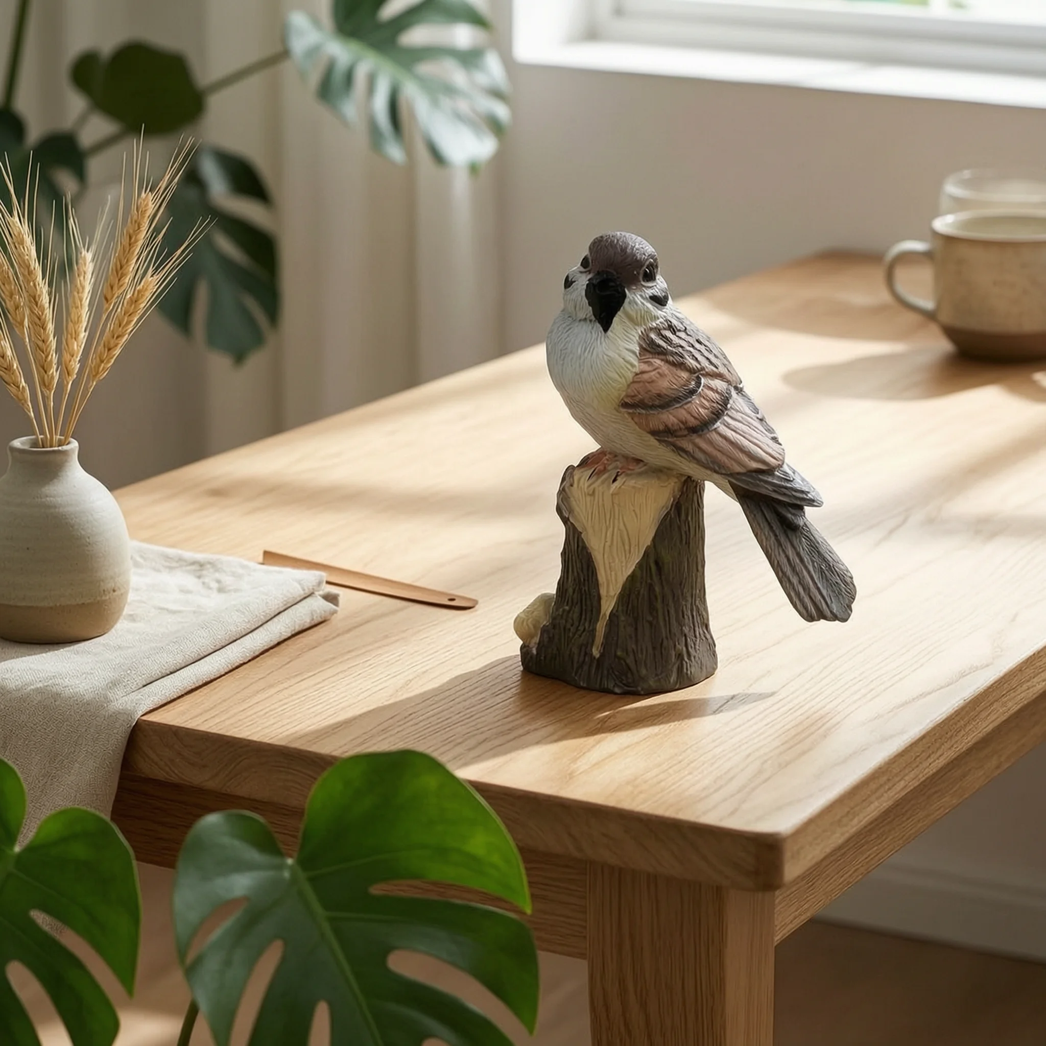Sparrow Figurine Tree Stump Bird Figurine Textured Feathers Display Piece Resin Bird Ornament Detailed Decorative for Tabletop
