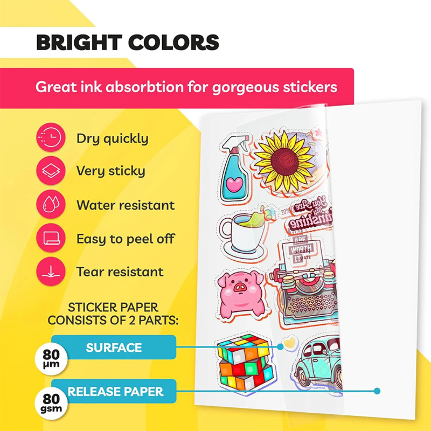 Impermeável imprimível vinil adesivo papel, papel adesivo claro, 100% transparente, A4, impressora jato de tinta a cores, 20pcs
