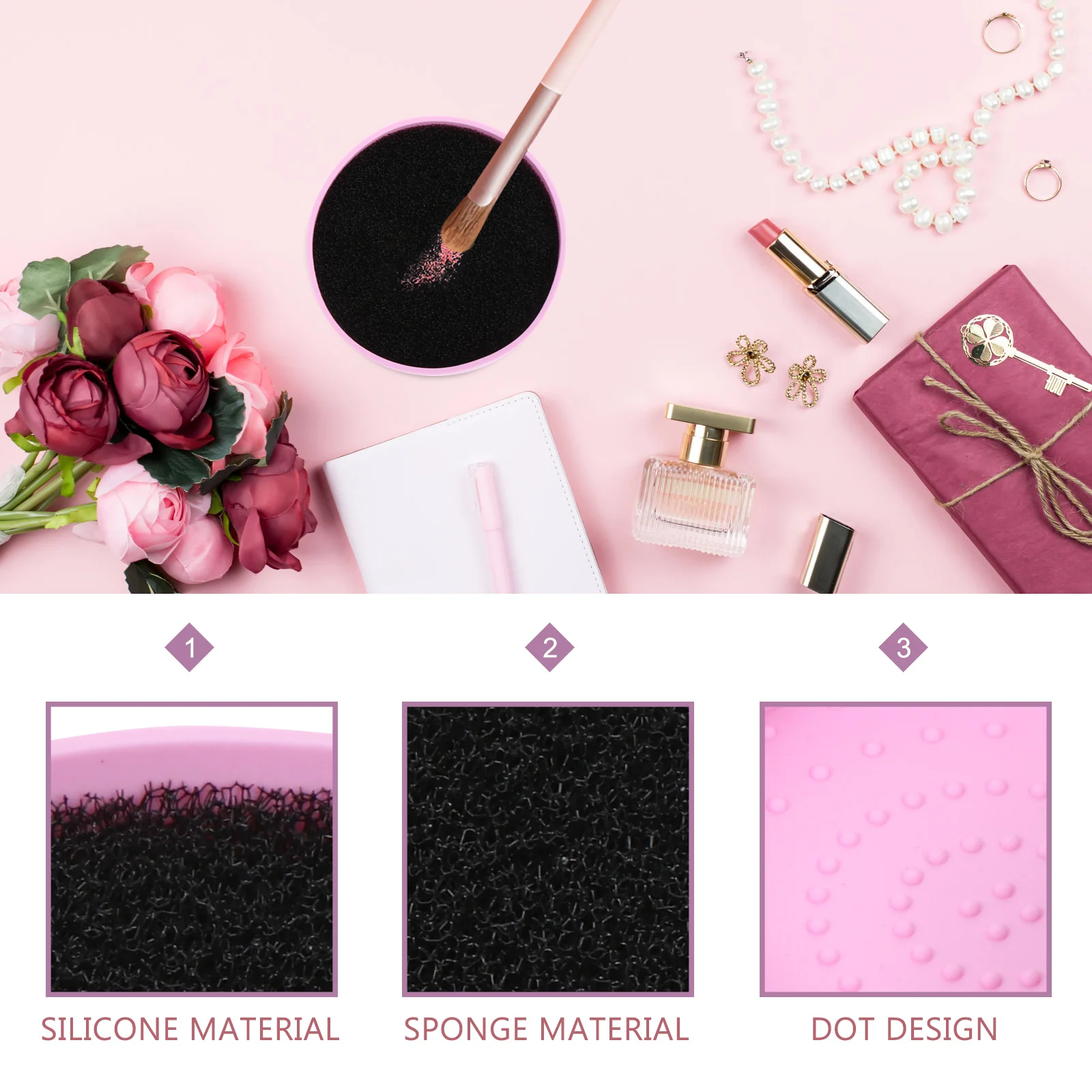 

4pcs Makeup Brush Cleaning Box Black Sponge Lightweight Small Size For Travel Home Business Reusable No Water Needed