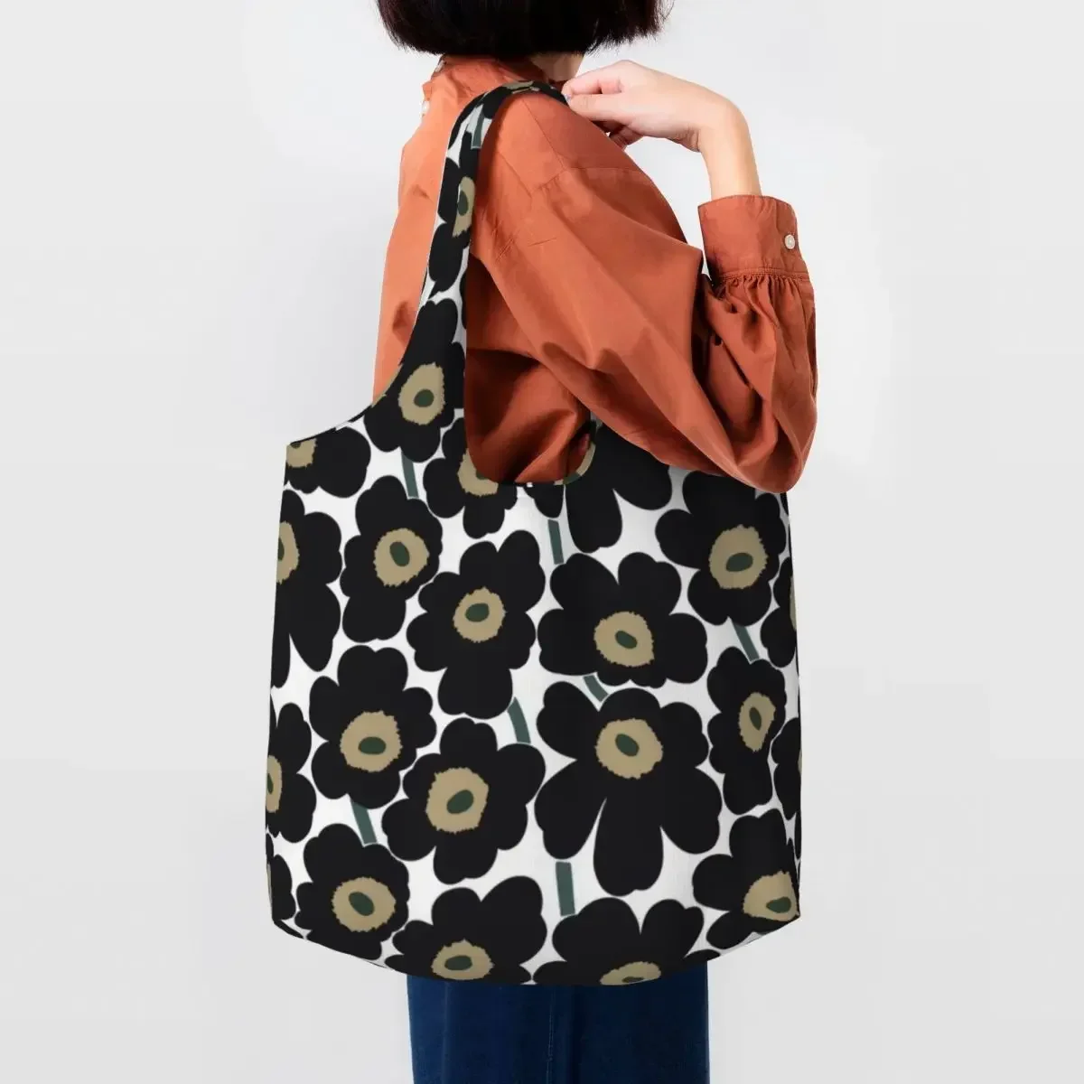 Custom Little Poppy Print Canvas Shopping Bag Women Durable Large Capacity Grocery Modern Style Shopper Tote Bags Handbags