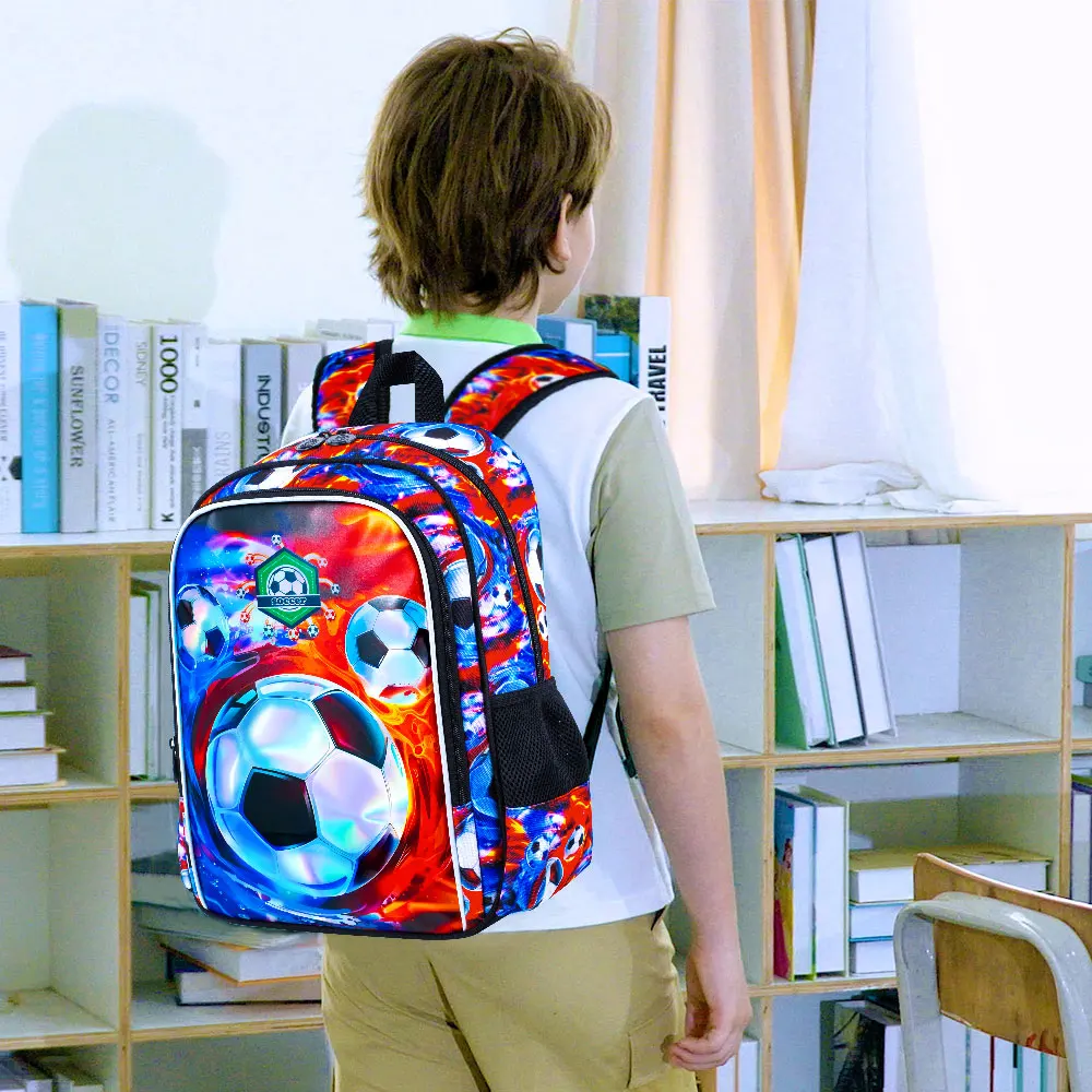 

Soccer Backpack for Boys, 16" Kids Bookbag with Lunch Box, 3Pcs Football School Backpacks for Elementary Preschool Kindergarten