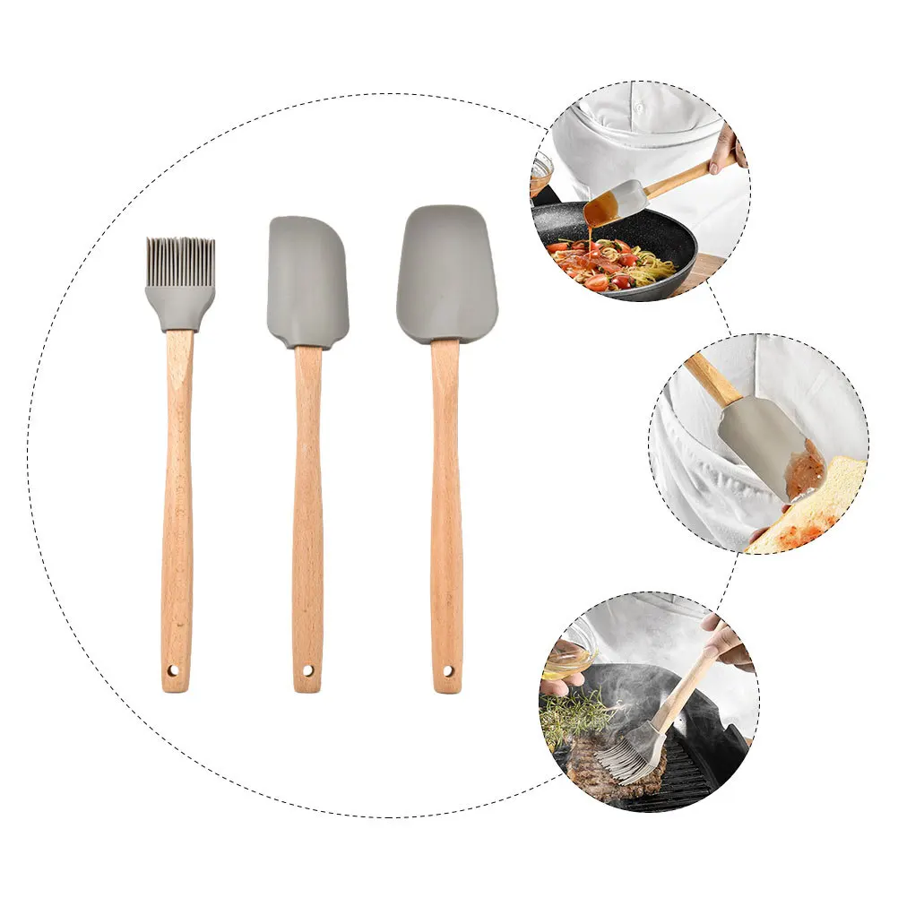 

3Pcs Silicone Spatula Set Wooden Handle Baking Tools Cream Scrapers Nonstick Heat Resistant Kitchen Supplies Silicone Spatula