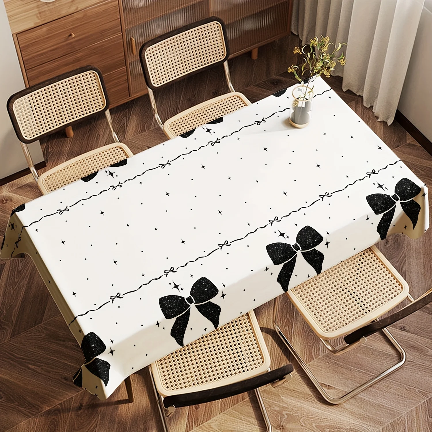 Disposable Rectangular Tablecloths With A Bow Pattern In Pink Black And Blue Suitable For Birthday And Wedding Celebrations Perf