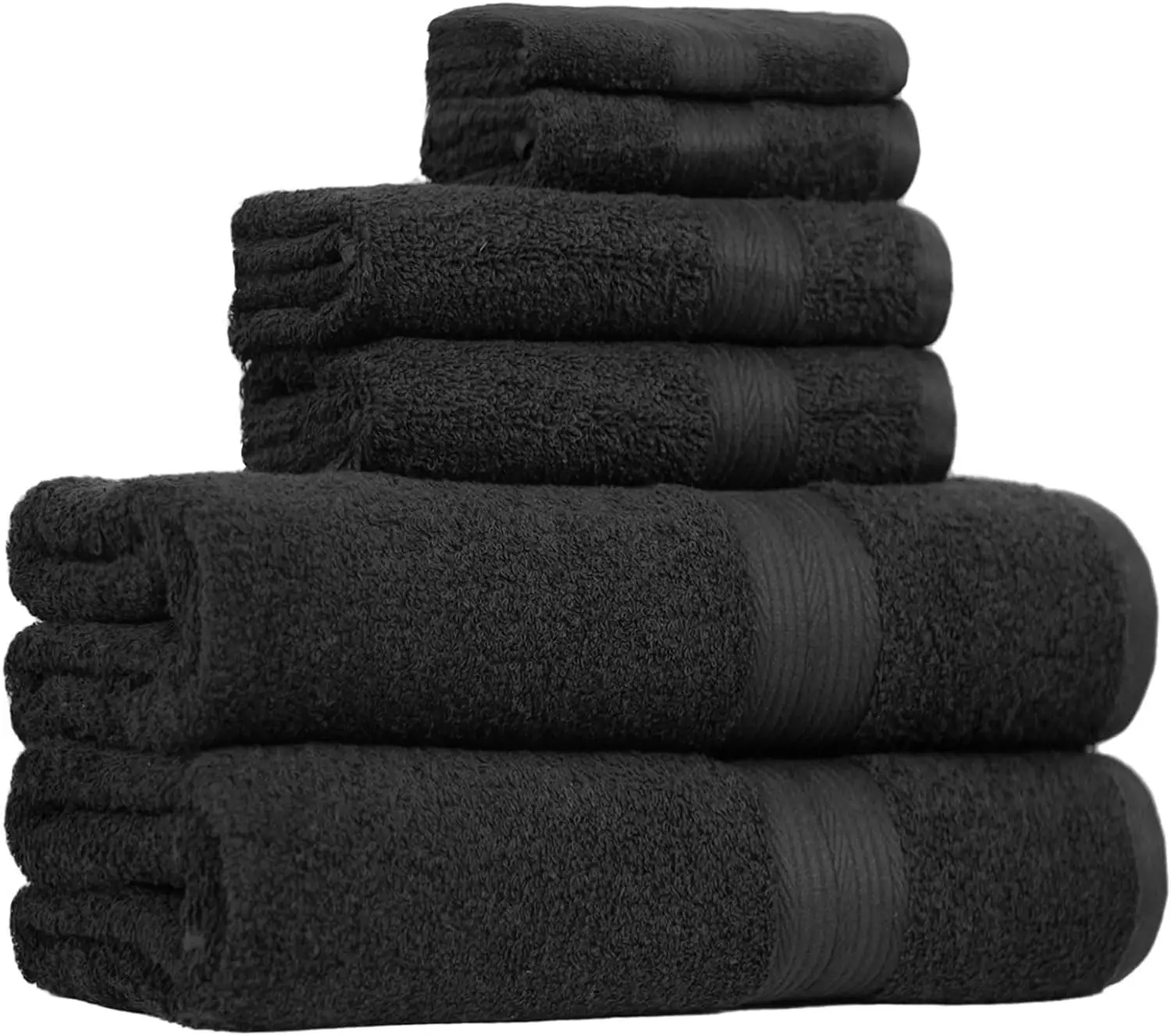 

6-Piece Oversized Cotton Towel Set, Fade Resistant, Soft & Absorbent for Bathroom, Black